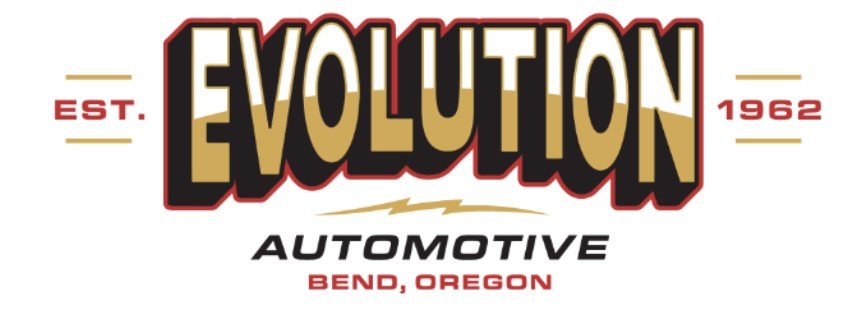 Logo for Evolution Automotive in Bend, Oregon, established in 1962, with bold text and decorative lines.