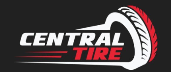 Logo of Central Tire featuring a black background, bold white and red text, and a tire illustration.