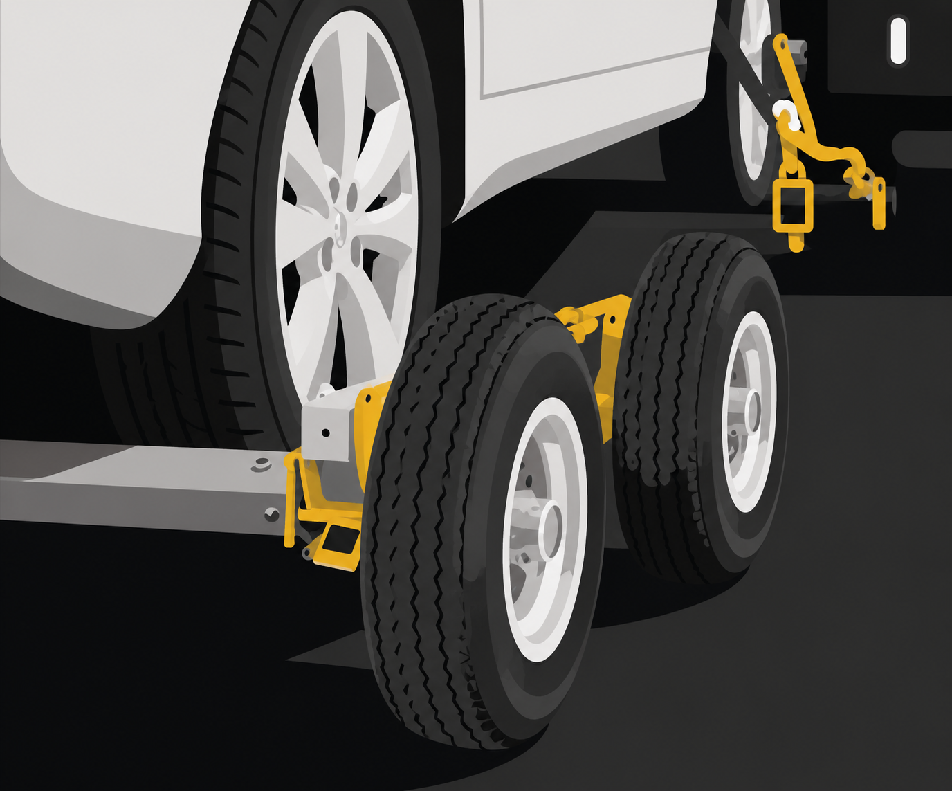 Image of vehicle being towed using a wheel lift and dollie.