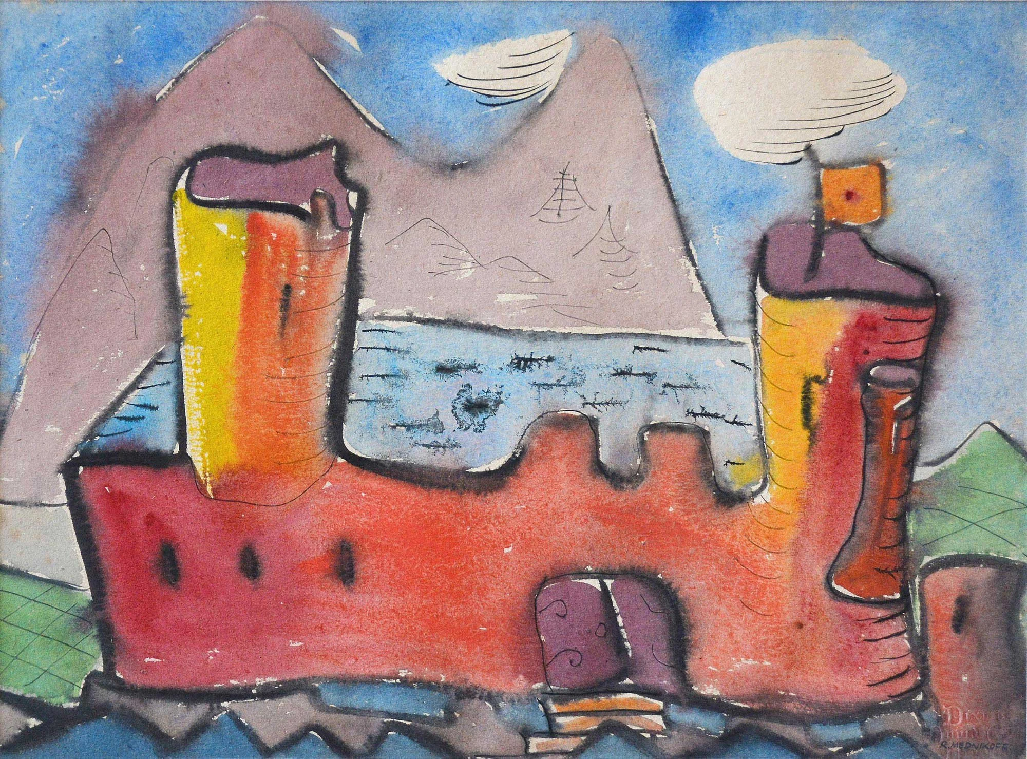 08.07.1948, 37x27cm, Harlech - Wales, Watercolour, R Mednikoff