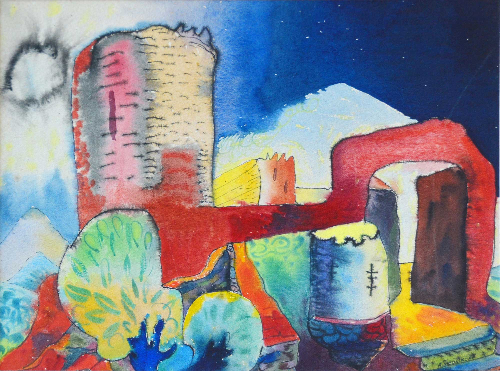 04.07.1948, 37x27cm, Harlech - Wales, Watercolour, R Mednikoff