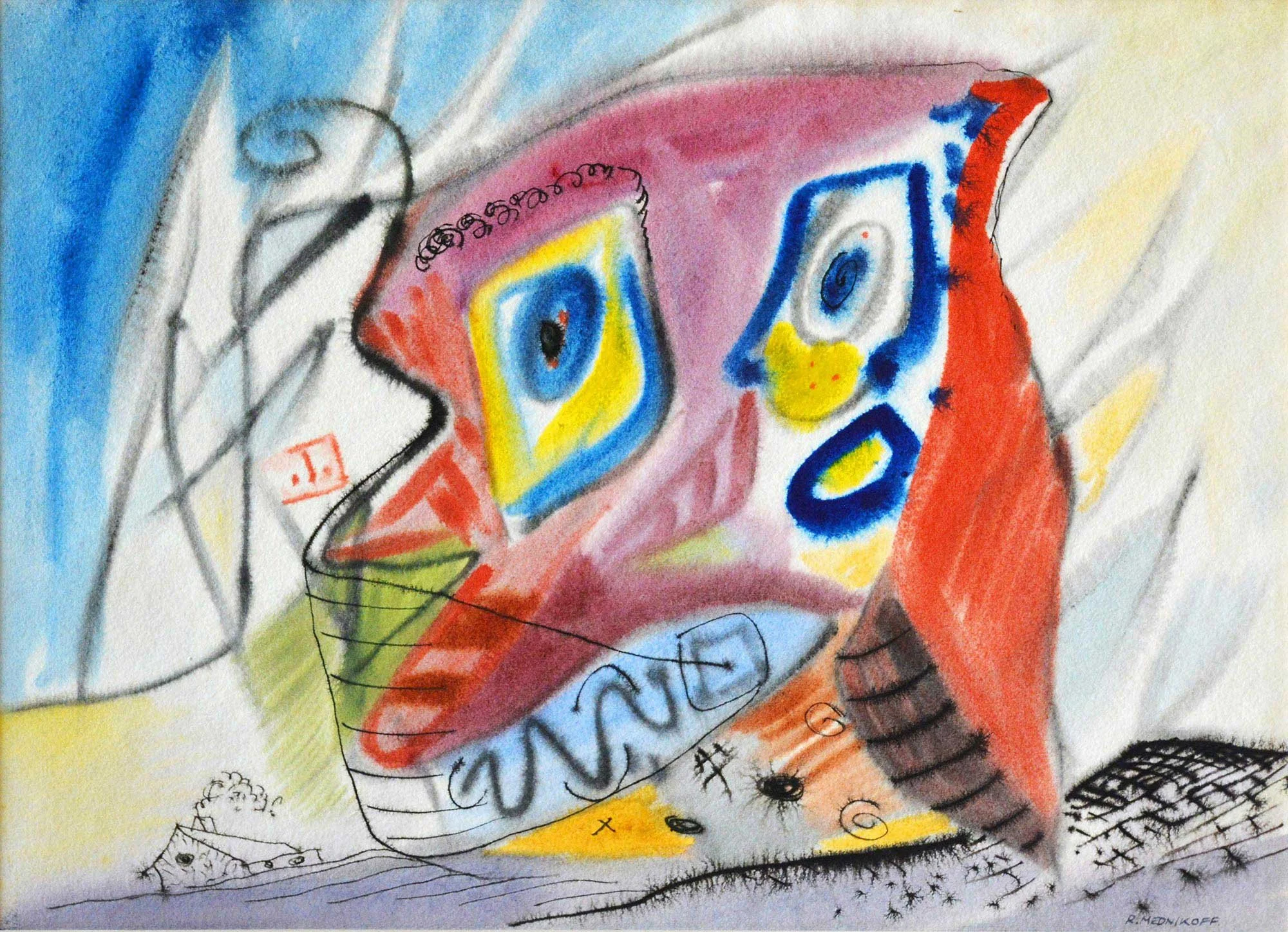 08.07.1948, 37x27cm, Harlech - Wales, Watercolour, R Mednikoff
