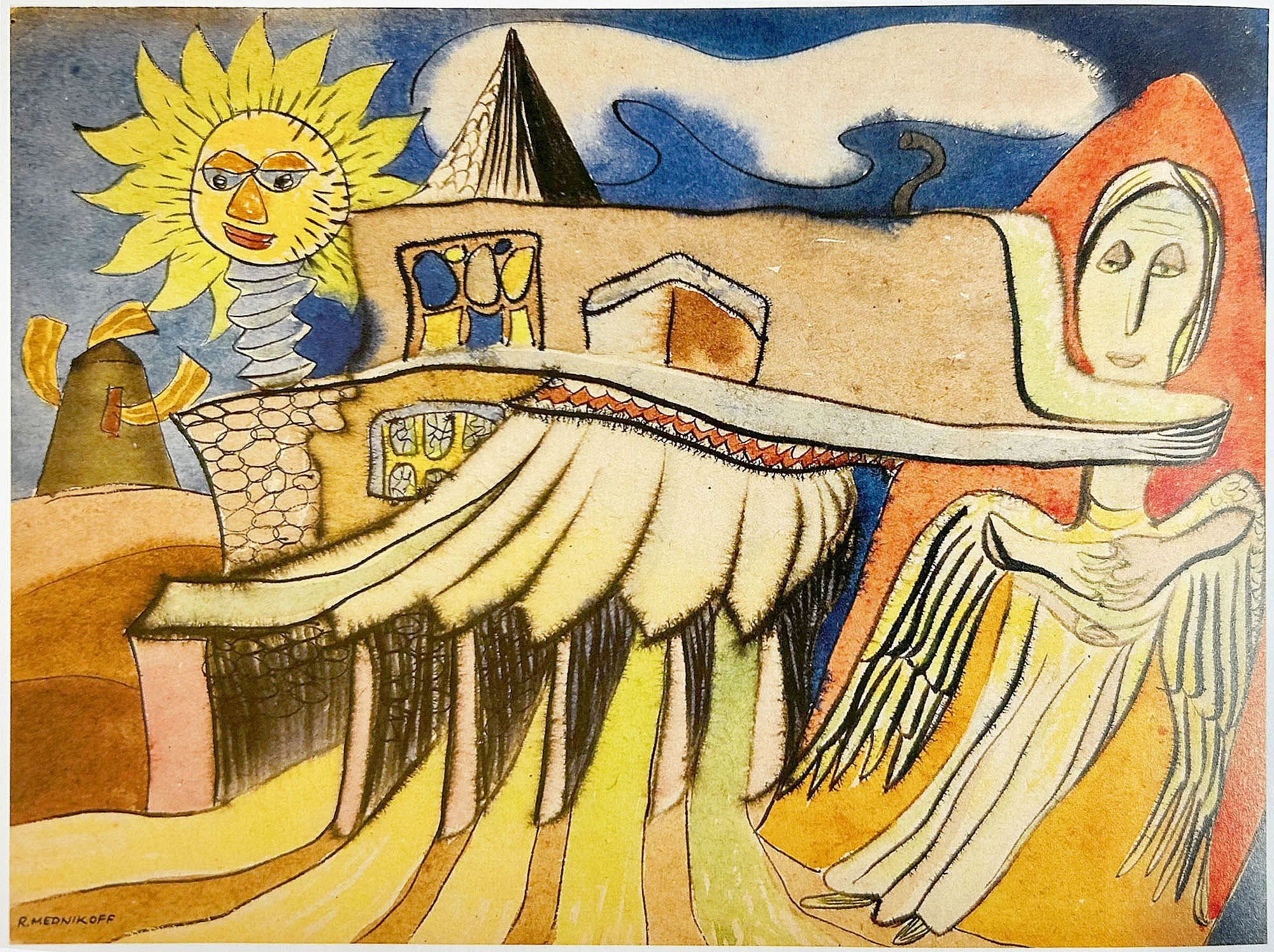 26.05.1949, 37x27cm, Untitled, Watercolour, R Mednikoff. Exhibited in 'A Tale of Mother's Bones'