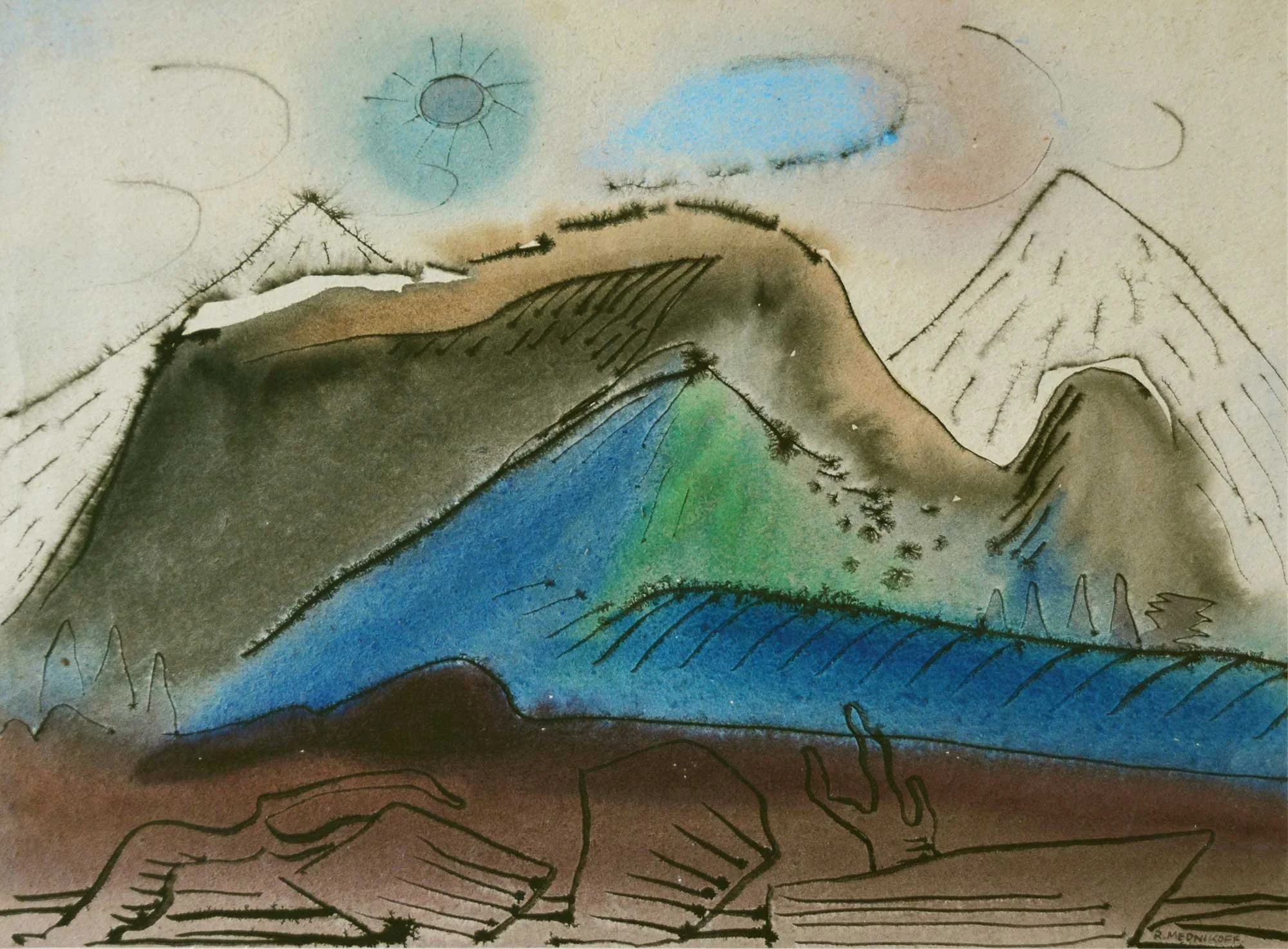 10.07.1948, 37x27cm, Harlech - Wales, Watercolour, R Mednikoff