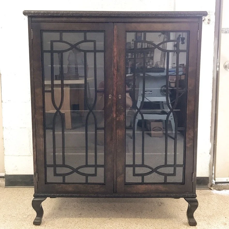 Dark Wood Glass Door Curio Cabinet
