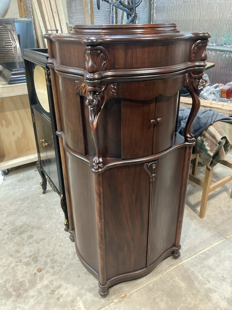 Antique Mahogany Music Cabinet with Carved Details