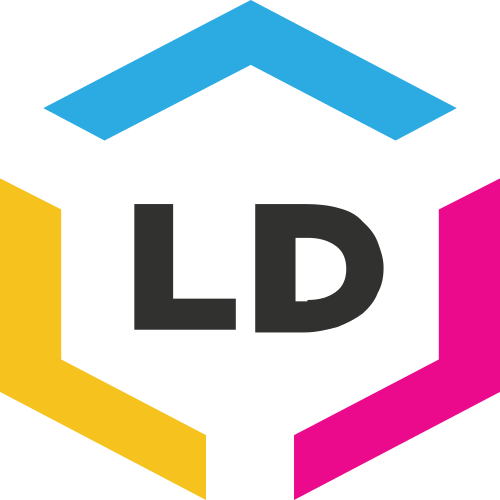 A colorful logo featuring a black cube with the letters 'LD' in the center, surrounded by yellow, pink, and blue geometric shapes.