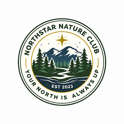 Logo for Northstar Nature Club featuring mountains, pine trees, a river, and a star, with text 'Northstar Nature Club,' 'Your North is Always Up,' and 'Est 2023.'