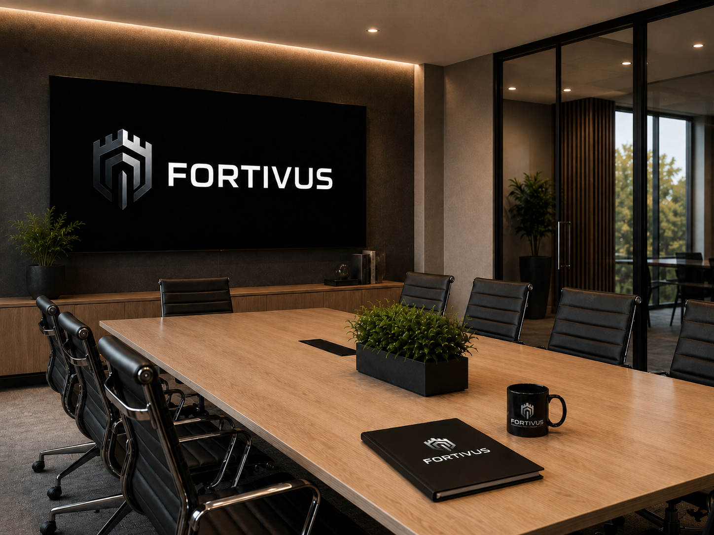 Fortivus Protective Systems branded conference room for introductory business discussions.