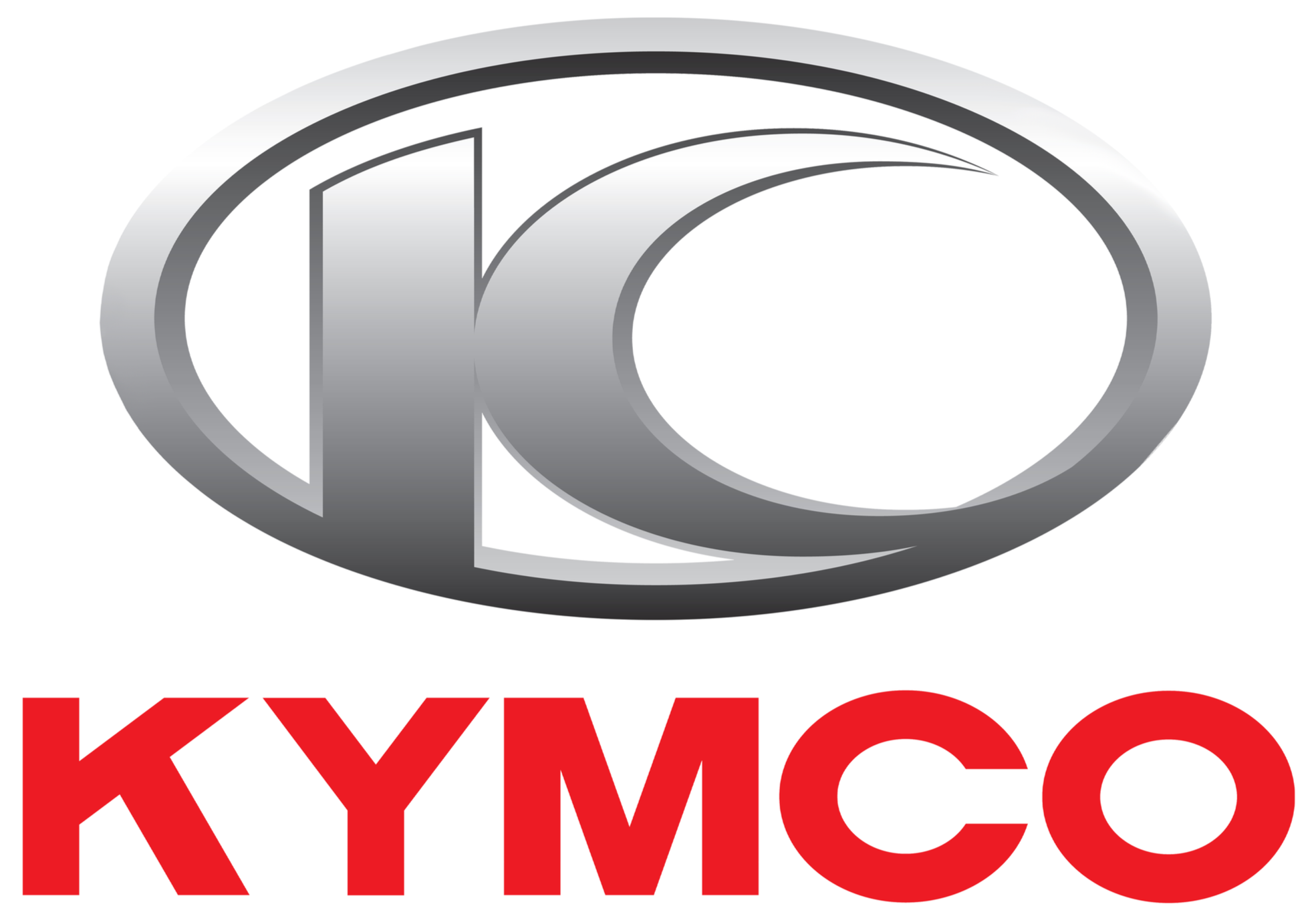 KYMC logo, a large gray and black oval with the initials KYMC, and part of the red KYMC text visible beneath.