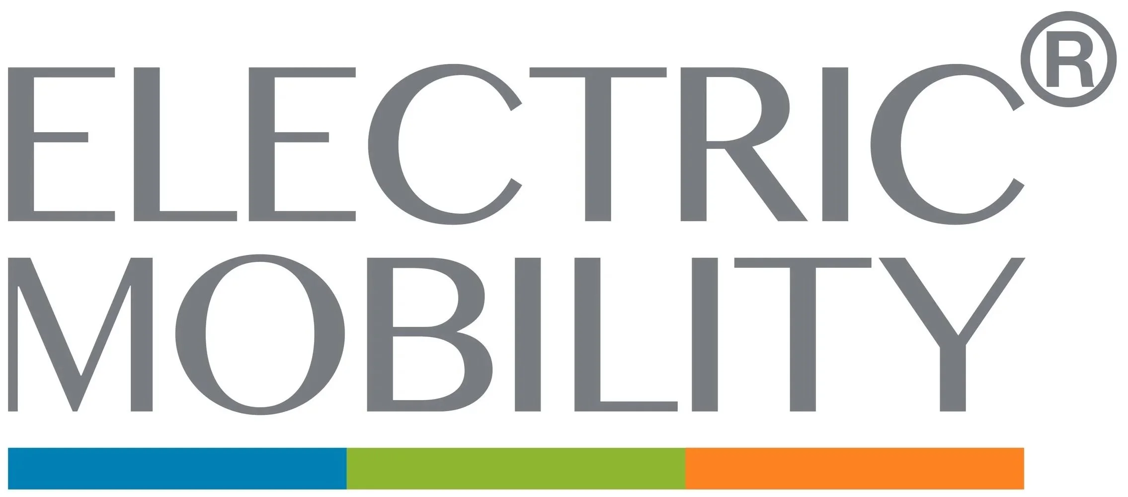 Electro Mobility logo with a multicolored line below it.