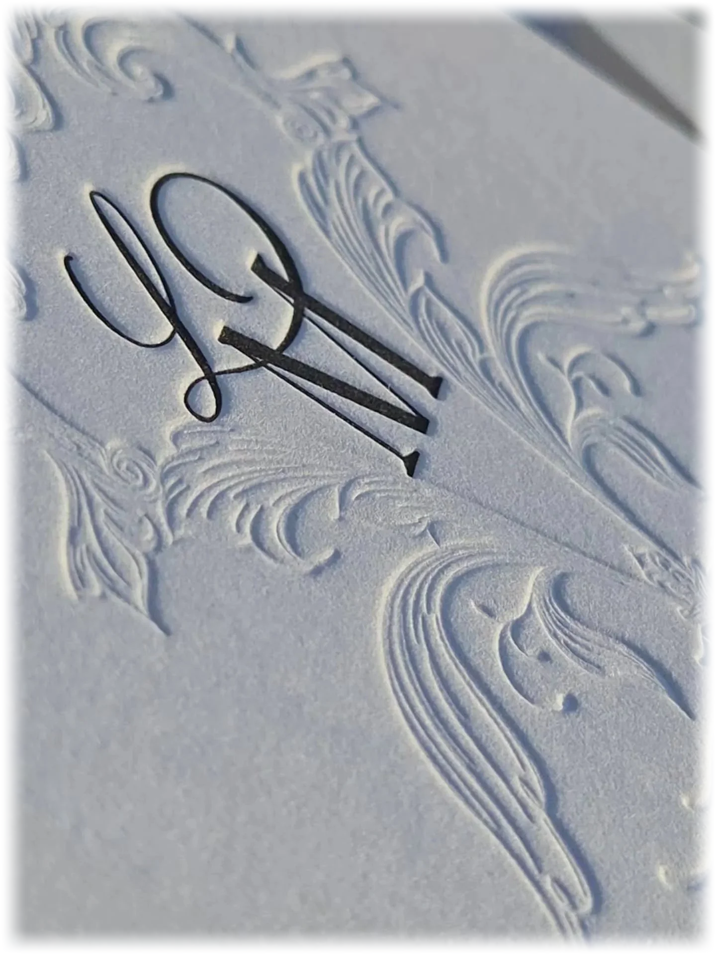 Close-up of a blind debossed London suite