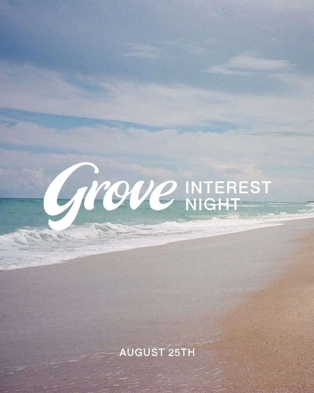 We are excited to be hosting a Grove Chapel interest night on August 25th at 7pm at the IG Center in Vero Beach. 

It will be a time to hear our vision, worship, pray, and find out how you can get involved- we can&rsquo;t wait to see you there. Old a