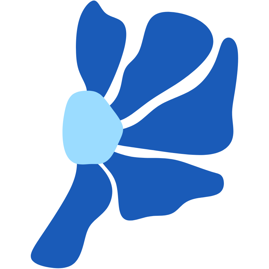 Stylized illustration of a butterfly with blue wings and a light blue body.