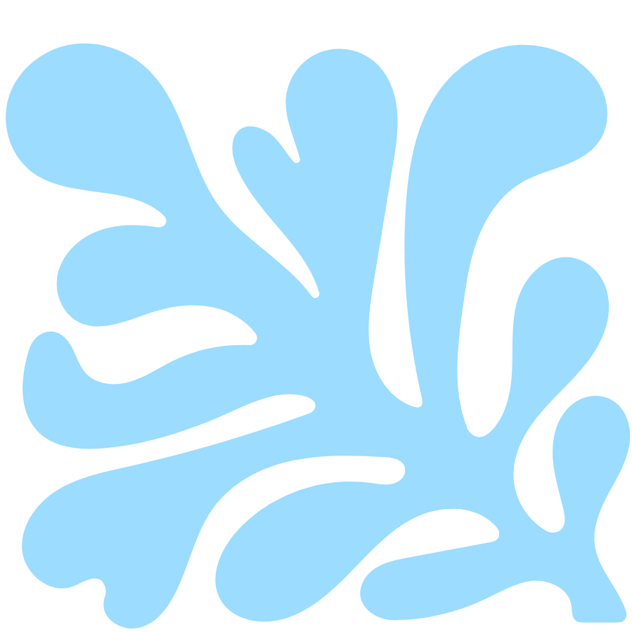 Light blue abstract shape resembling a stylized leaf or organic form on a black background.