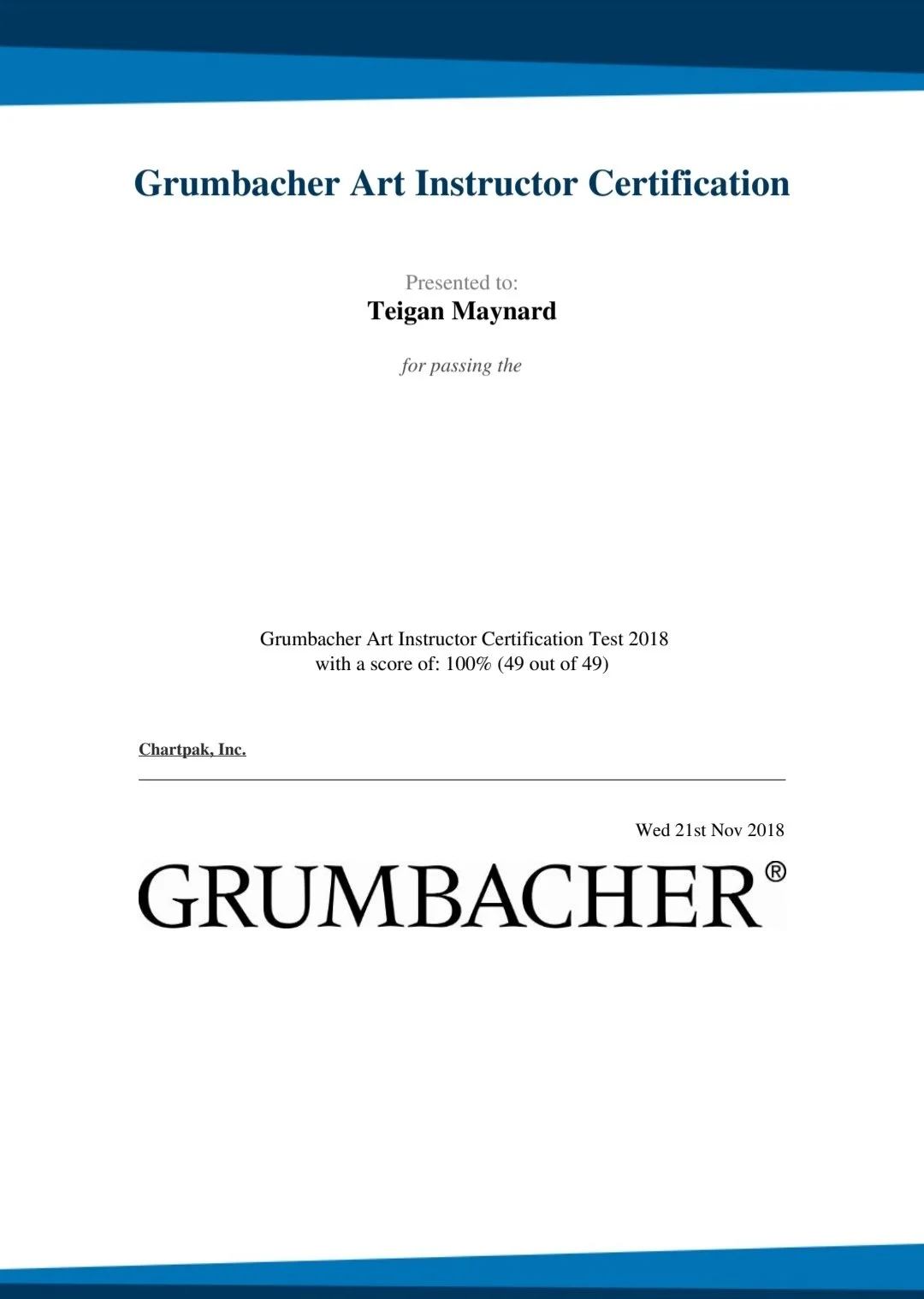 Grumbacher Art Instructor Certification