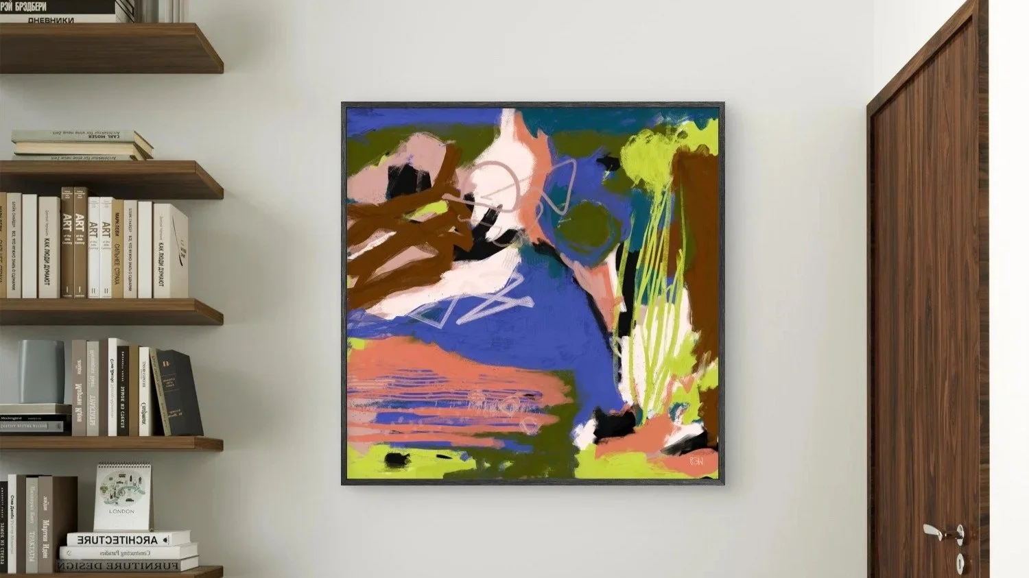 Close-up of Understory, an abstract painting with a controlled, unusual color palette