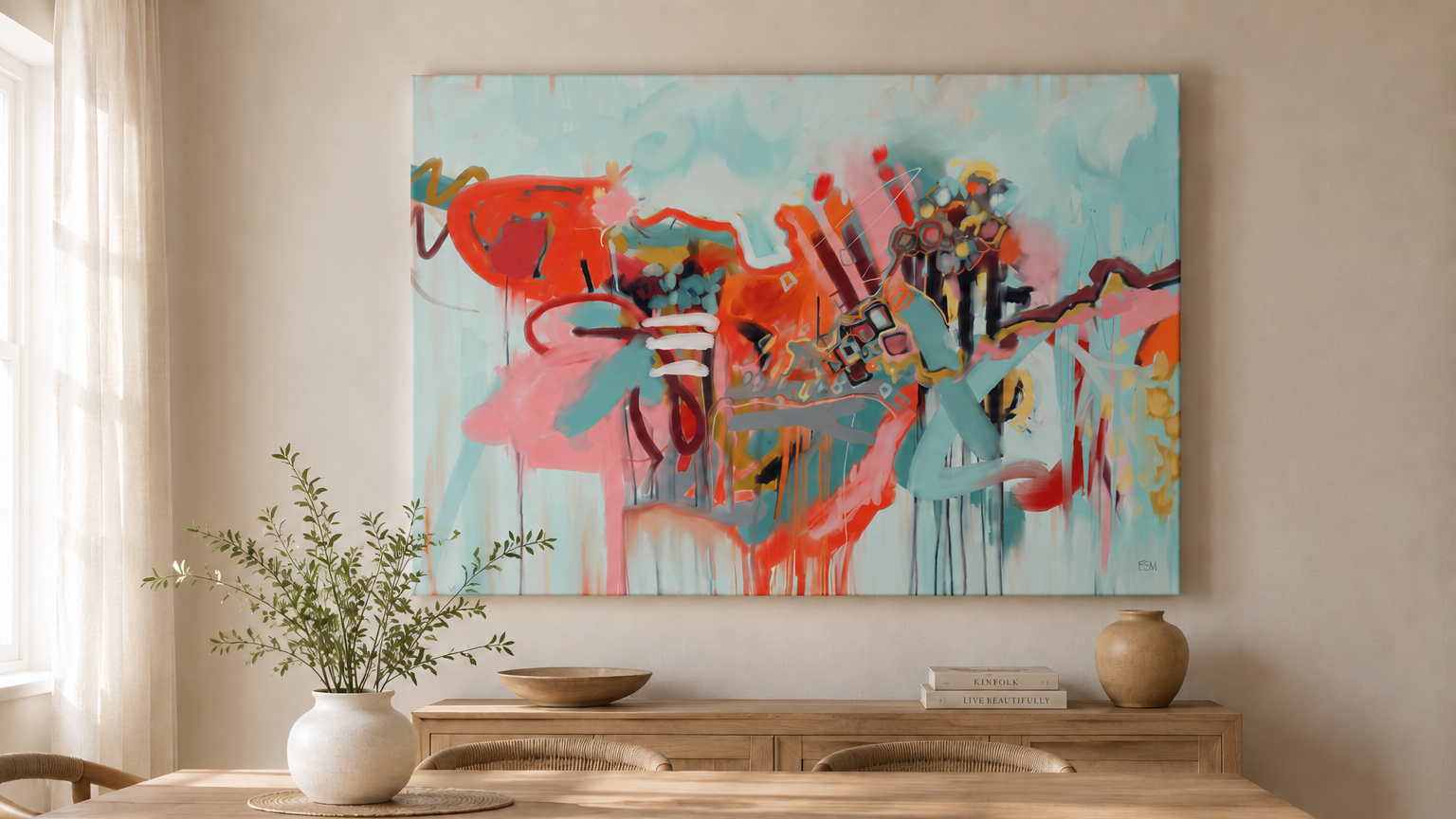 "Lose Your Grip" art print in a dining room.