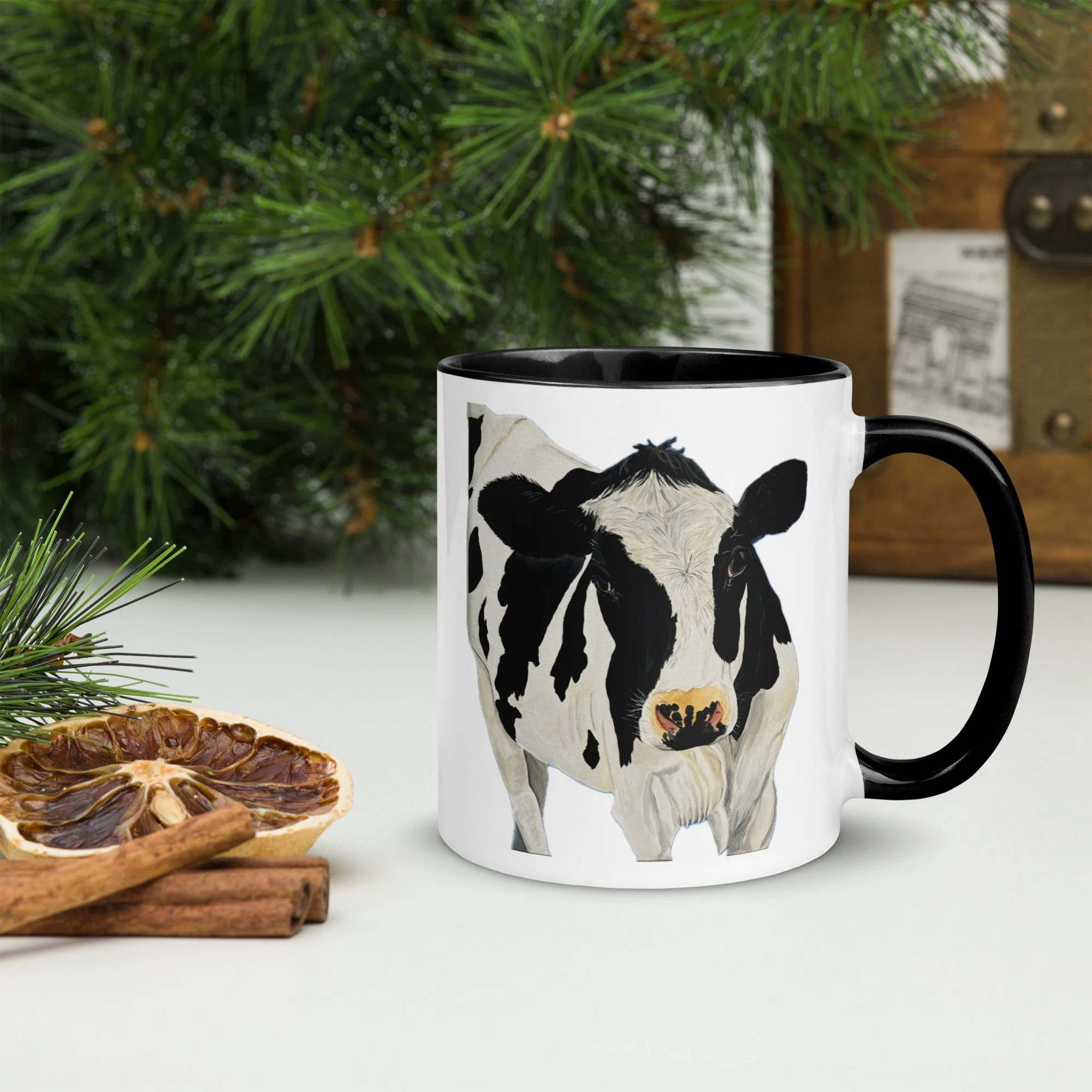 Blakc and White Cow Mug with Color Inside