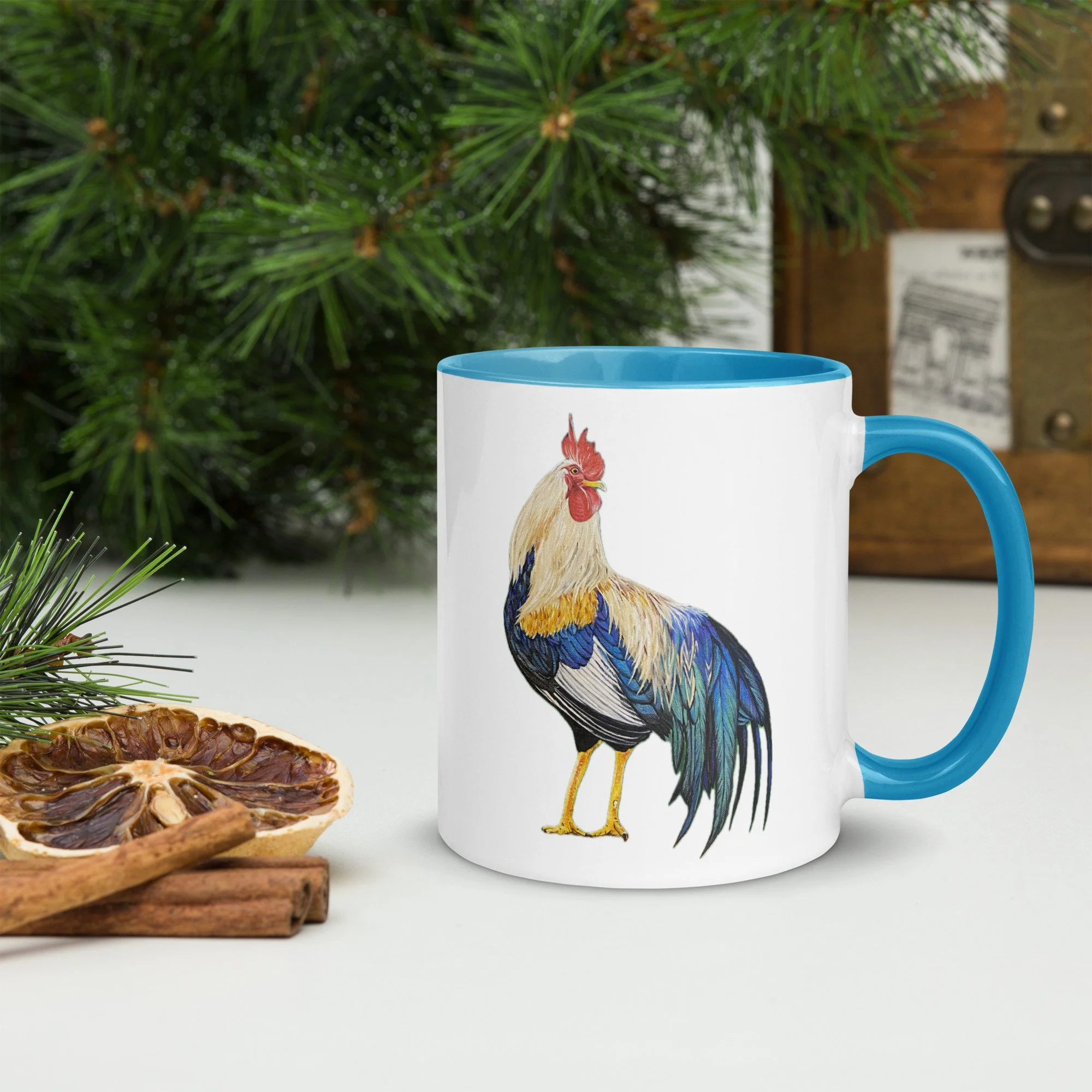 Blue Rooster Mug with Color Inside