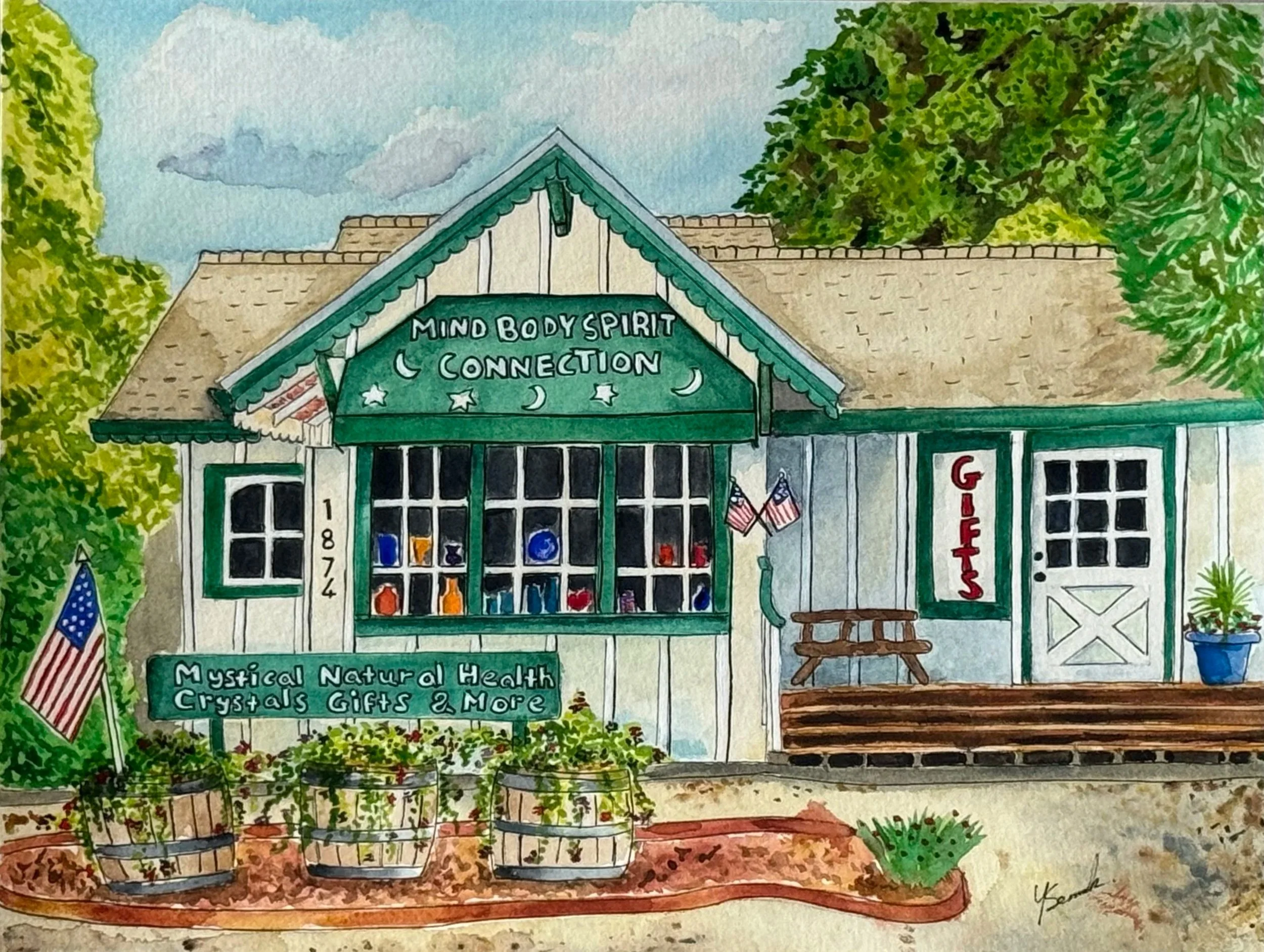Charming Mystical Shop Watercolor Painting