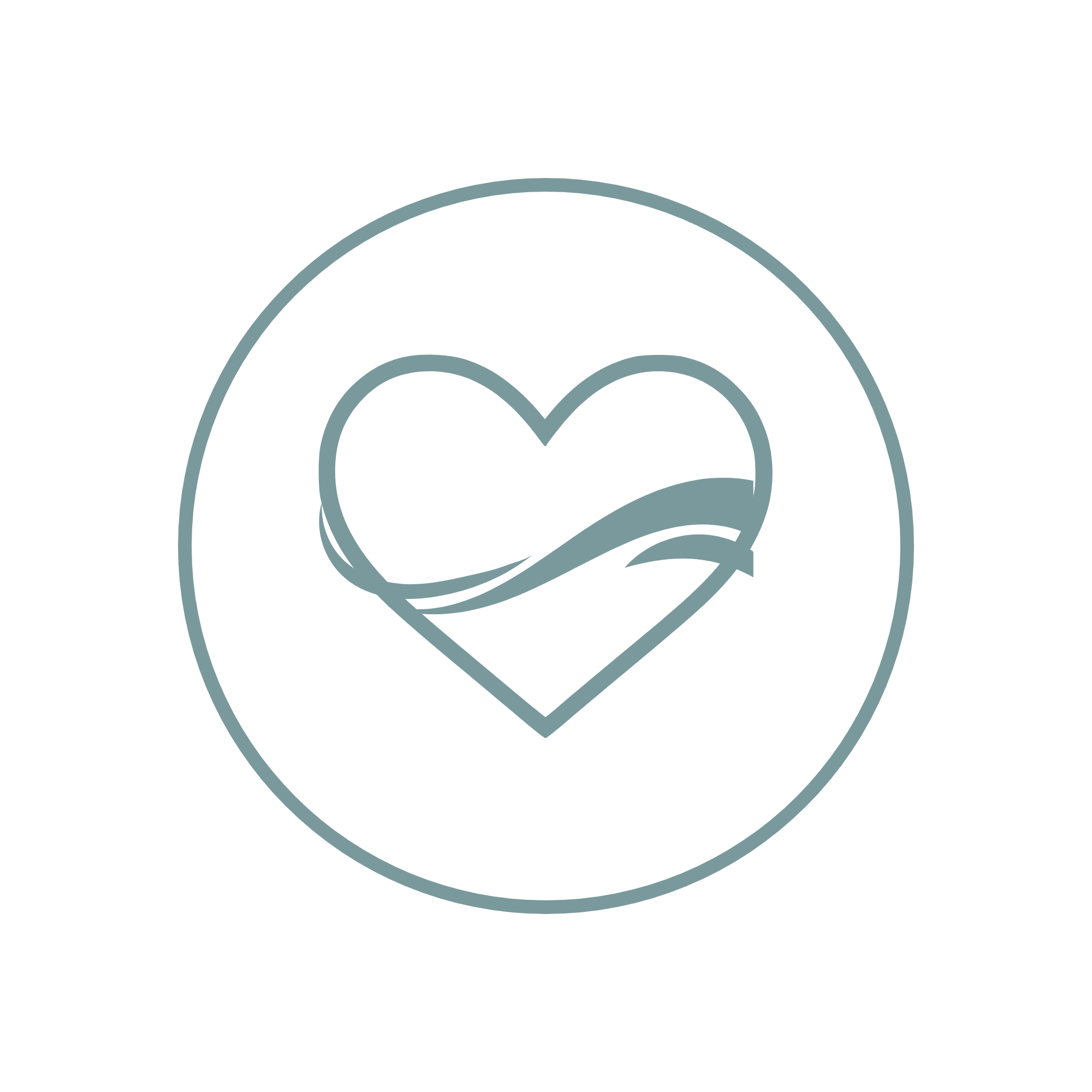 A simple line drawing of a heart with lines across it in circular shape.