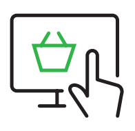 Hand clicking on a computer screen with an online shopping cart icon