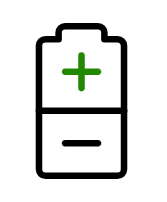 Battery icon with a green plus sign and a black minus sign.