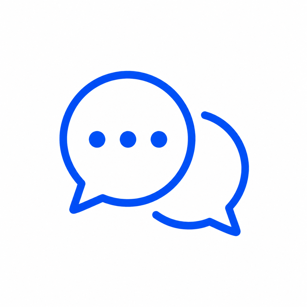 Blue outline of two overlapping chat bubbles, with one containing three dots indicating a conversation or messaging.