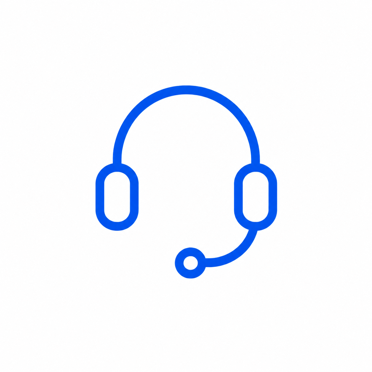 Blue headset icon with microphone on a white background.