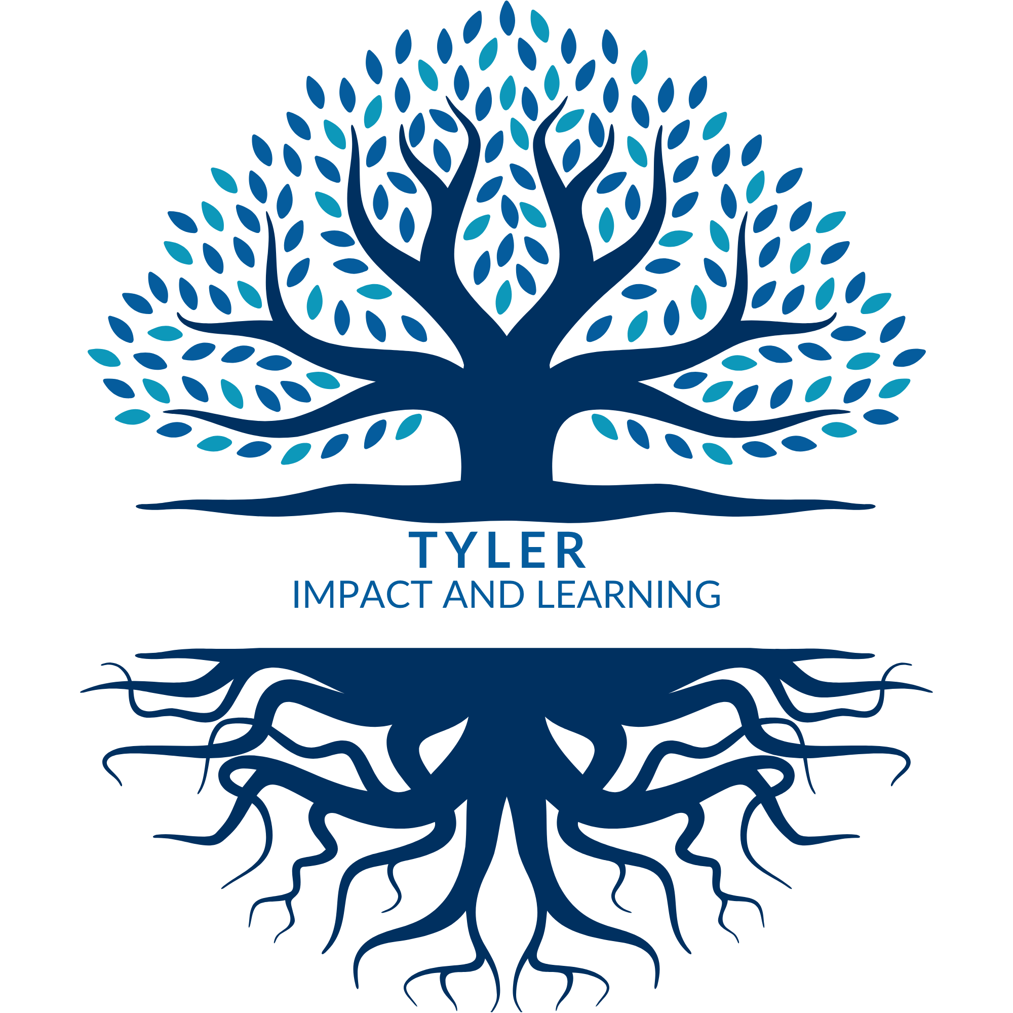 Logo of Tyler Impact and Learning featuring a blue tree with roots and branches, with the words 'TYLER IMPACT AND LEARNING' beneath it.