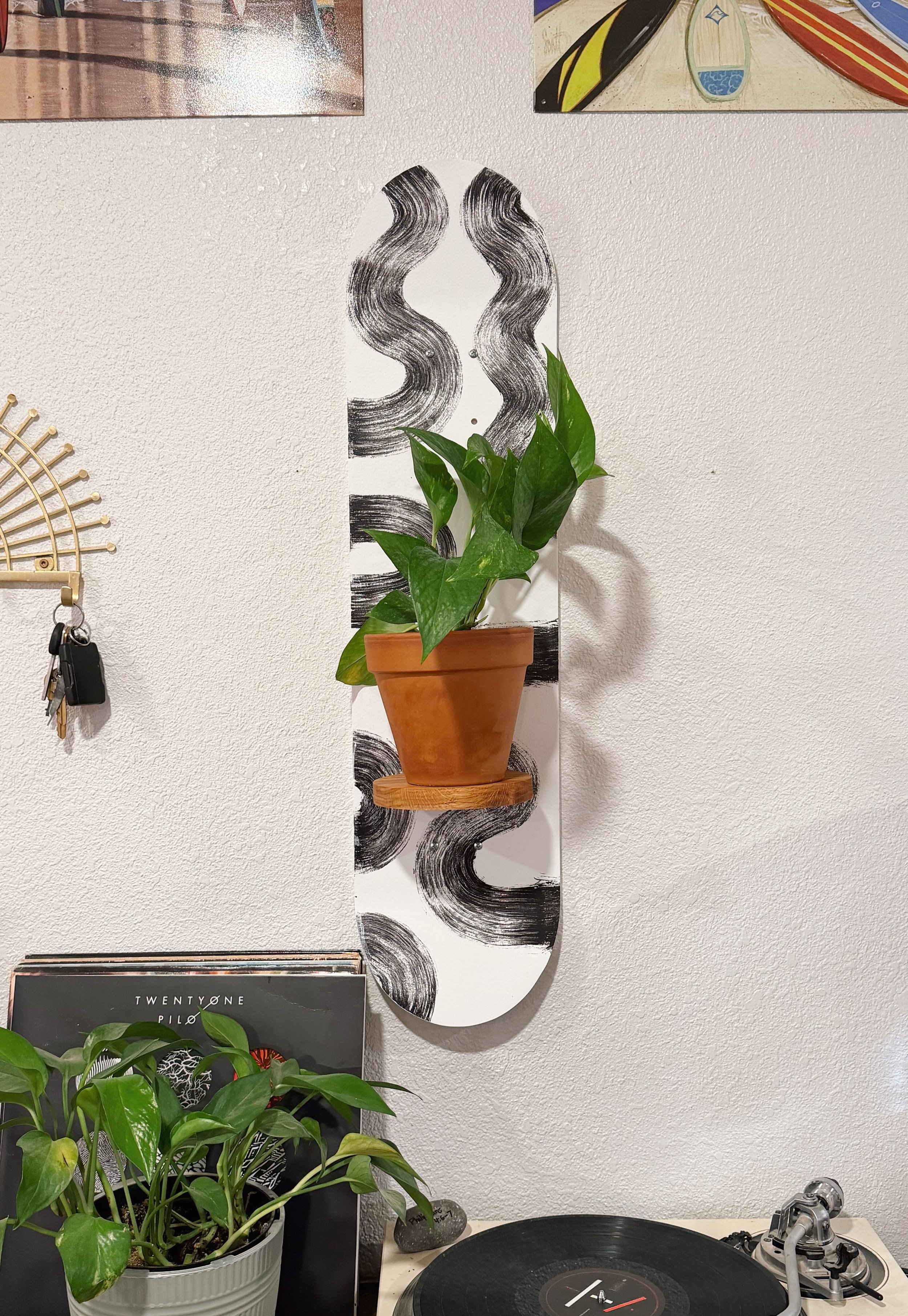 Wave Rider Skateboard Plant Shelf | Handmade Skateboard Planter