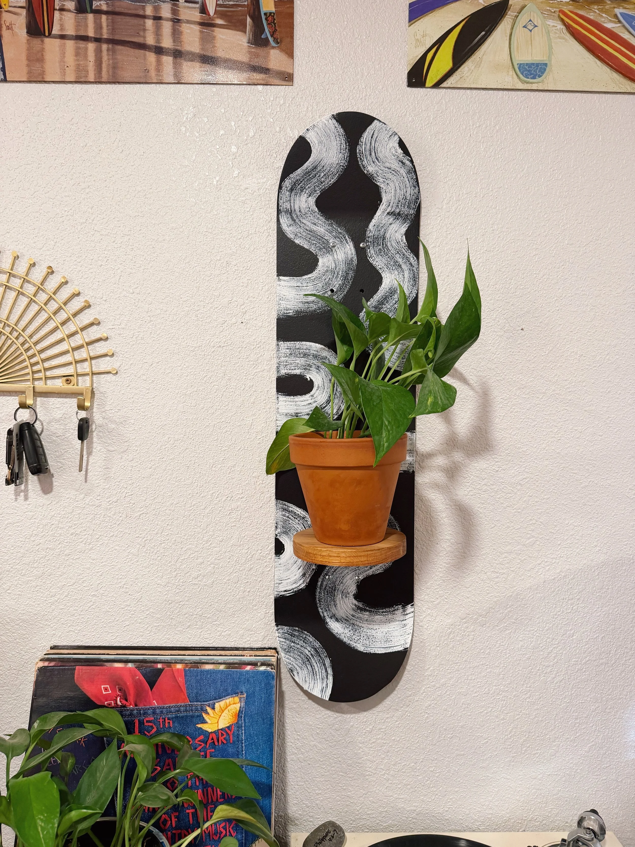 Wave Rider Skateboard Plant Shelf | Handmade Skateboard Planter