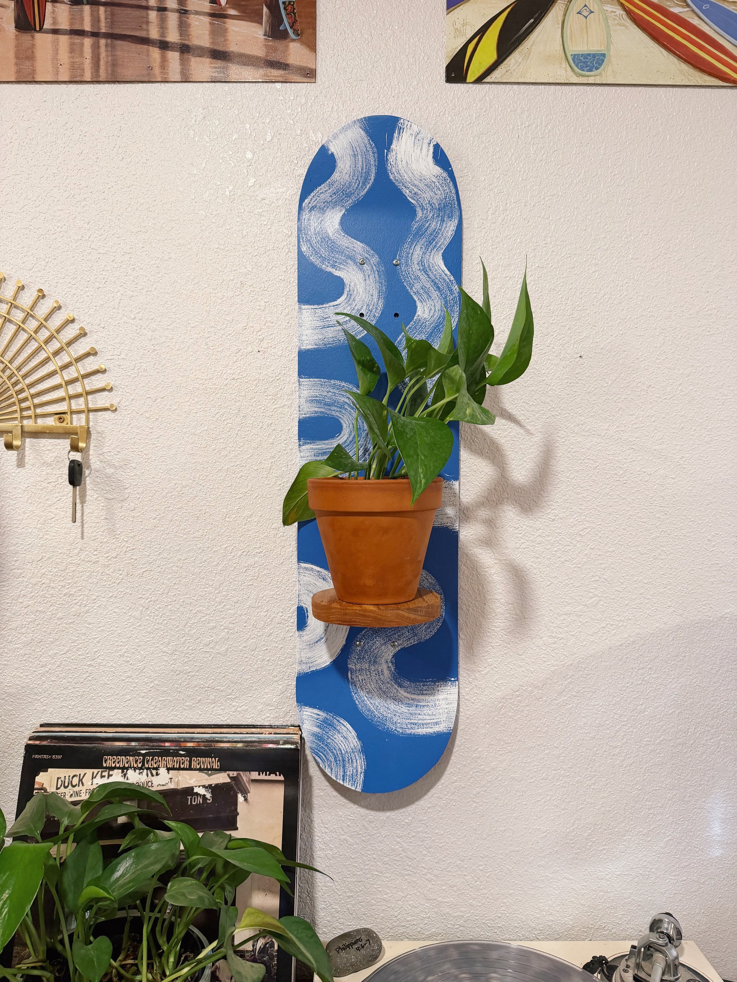 Wave Rider Skateboard Plant Shelf | Handmade Skateboard Planter