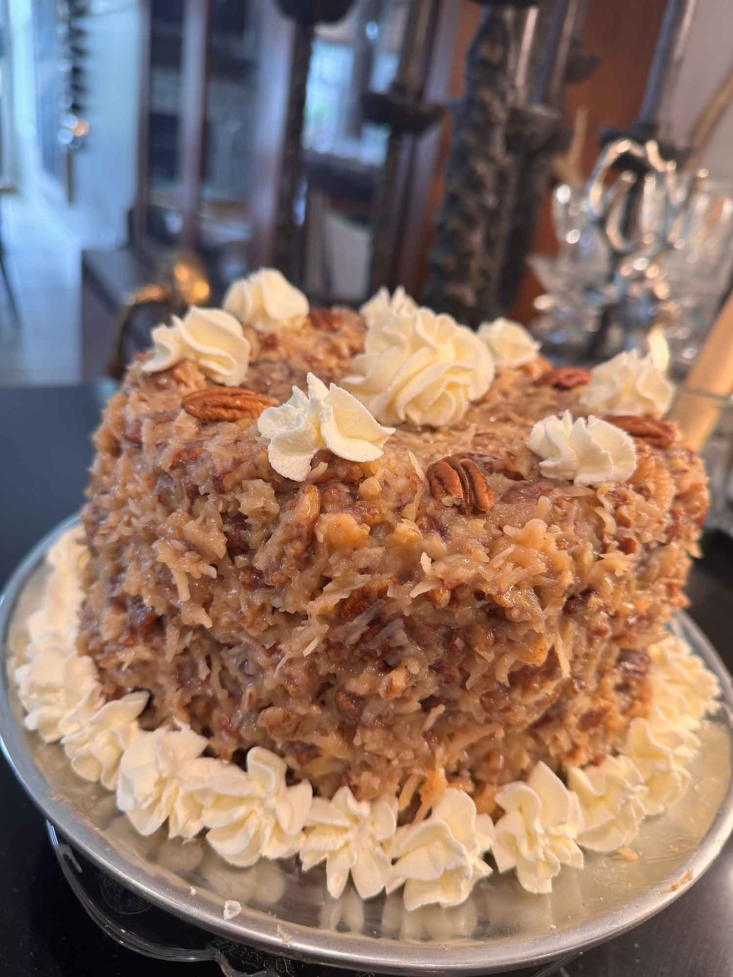 German Chocolate Cake with Pecan Coconut Frosting