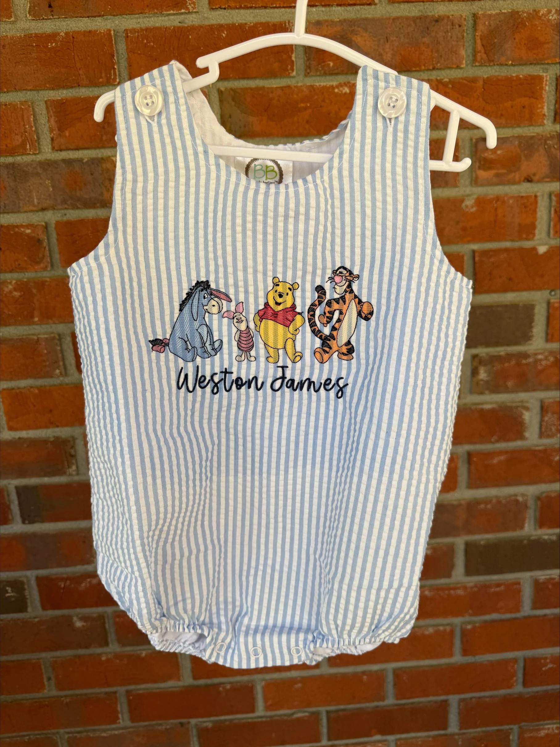 Personalized Winnie the Pooh Embroidered Romper | Seersucker Baby Outfit