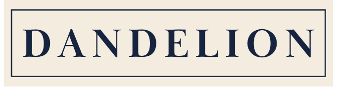 Texte indiquant 'Dandelion' avec un cadre autour à la manière d'une étiquette botanique vintage