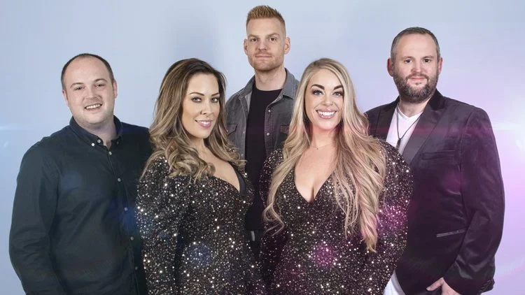 The five members of Revolve Party Band who perform at weddings across Essex