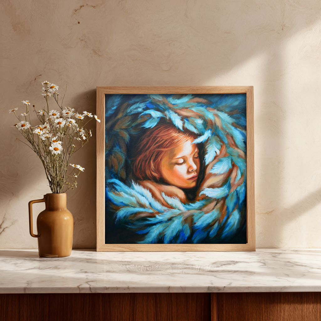 "Under His Wings" oil painting
