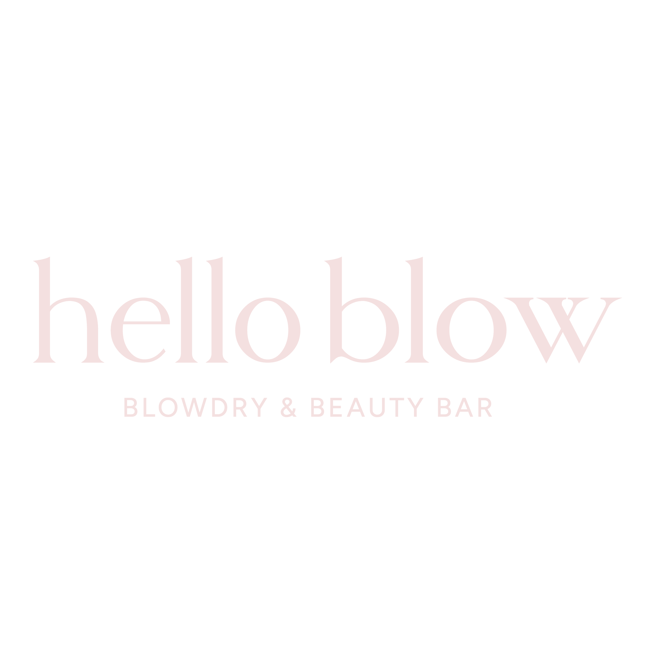 Black background with pink text that reads 'hello'. Smaller text below says 'BLOWDRY & BEAUTY BAR'.