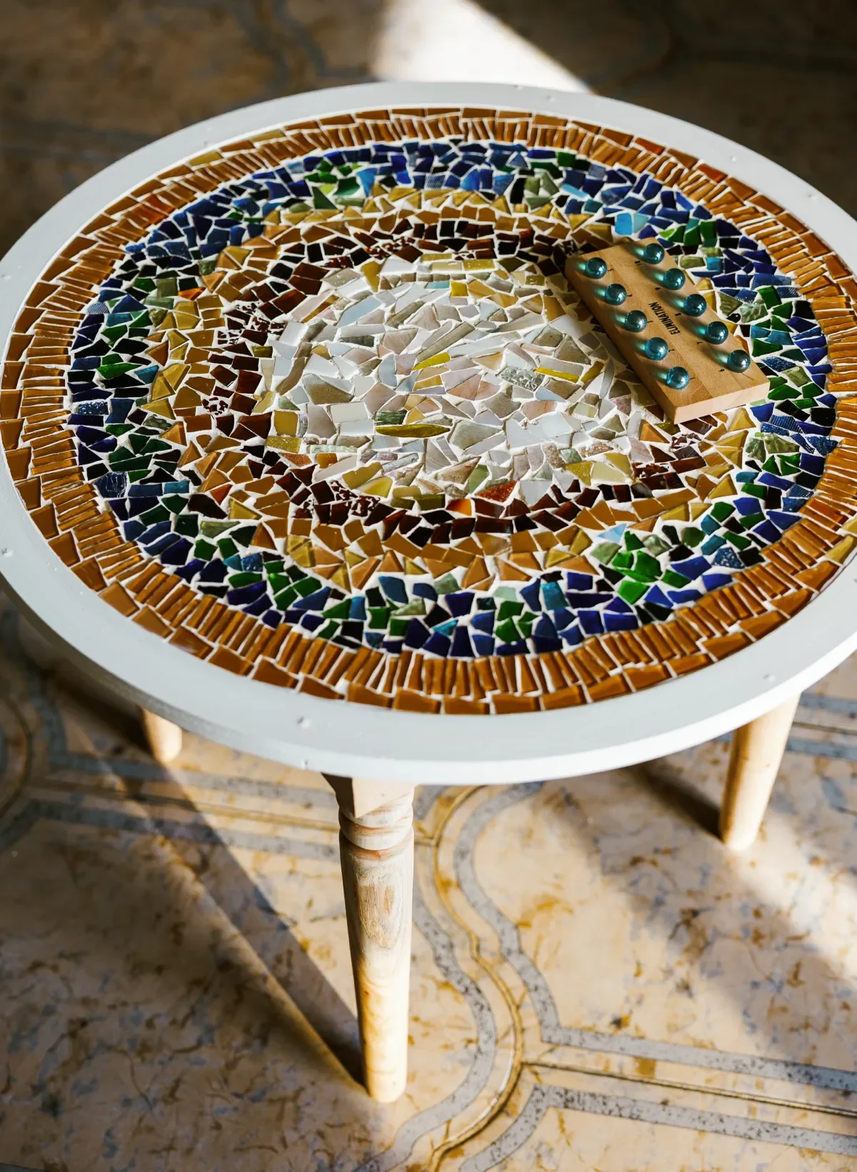  Orbit Table   Reclaimed Ceramic & Glass, Painted Wood ø 65 cm, h 55 cm