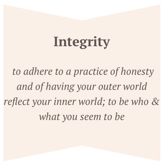 A light beige card with a quote about integrity and honesty in dark brown text. A value of Laura Todd, LPCC and Journey Confluence.