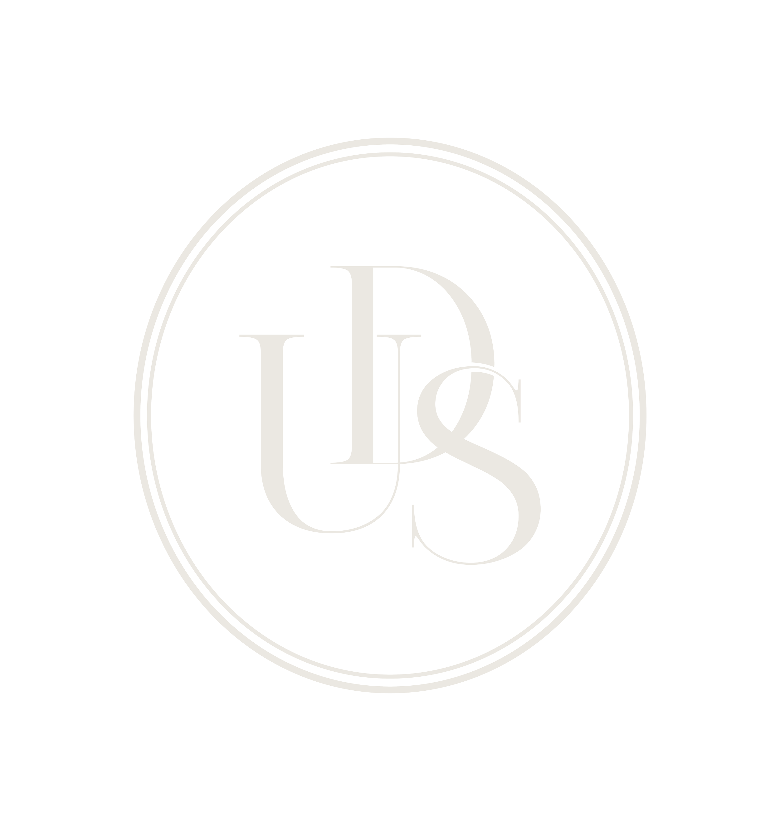 A circular monogram logo with a black background, featuring the stylized initials 'L' and 'Q' inside a white double oval border.