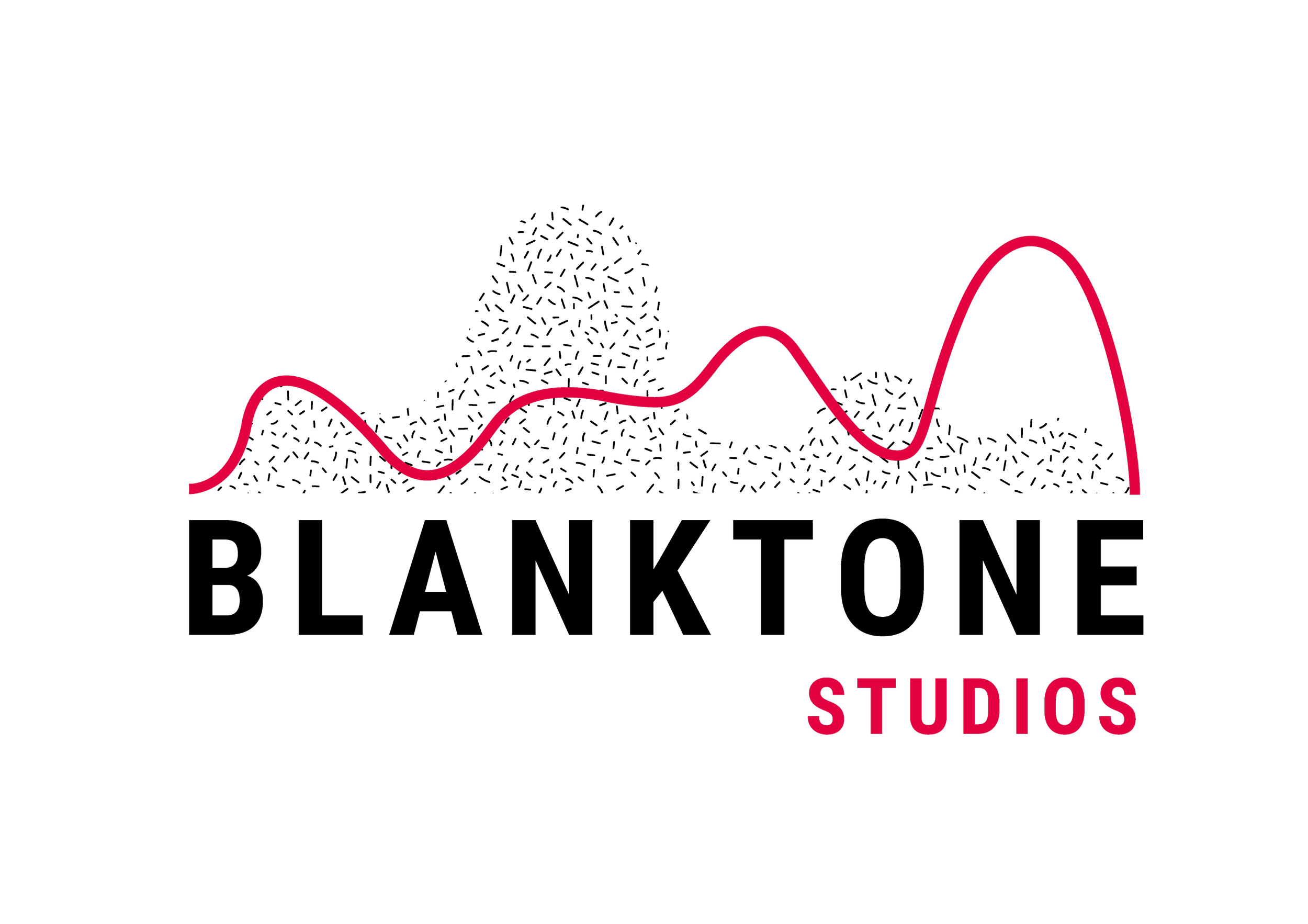 Logo de studio de production avec une courbe rouge représentant des vagues et le texte 'STUDIOS' en rouge.