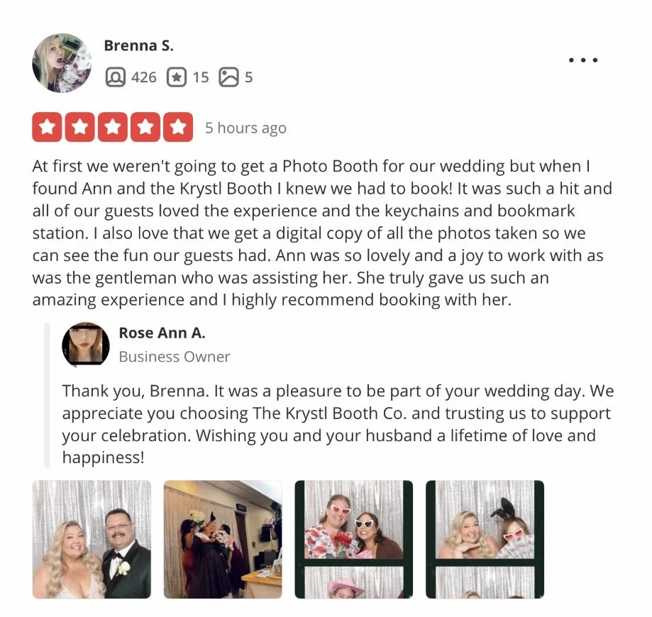 Collection of four photos from a wedding photo booth showing a bride with another woman, guests in costumes, and people dressed up for a celebration.