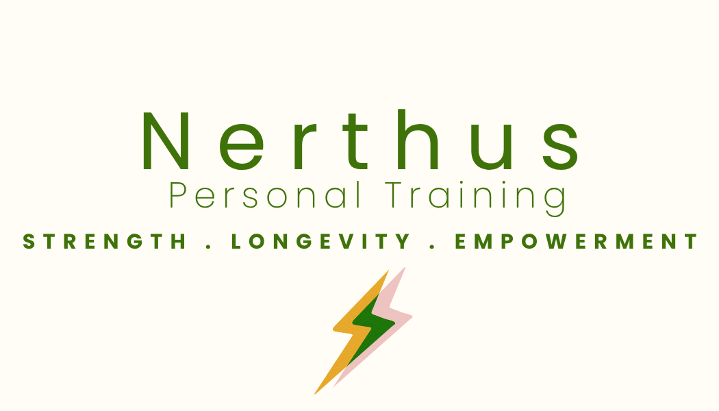 Nerthus Personal Training logo with the words Strength, Longevity, Empowerment and a lightning bolt symbol.