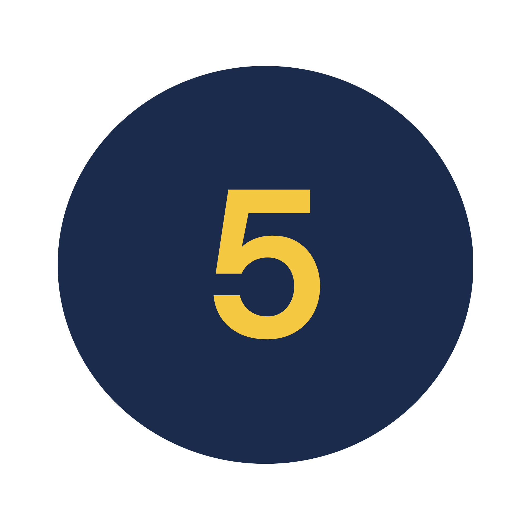 Close-up of a blue circle with the number 5 in yellow in the center.
