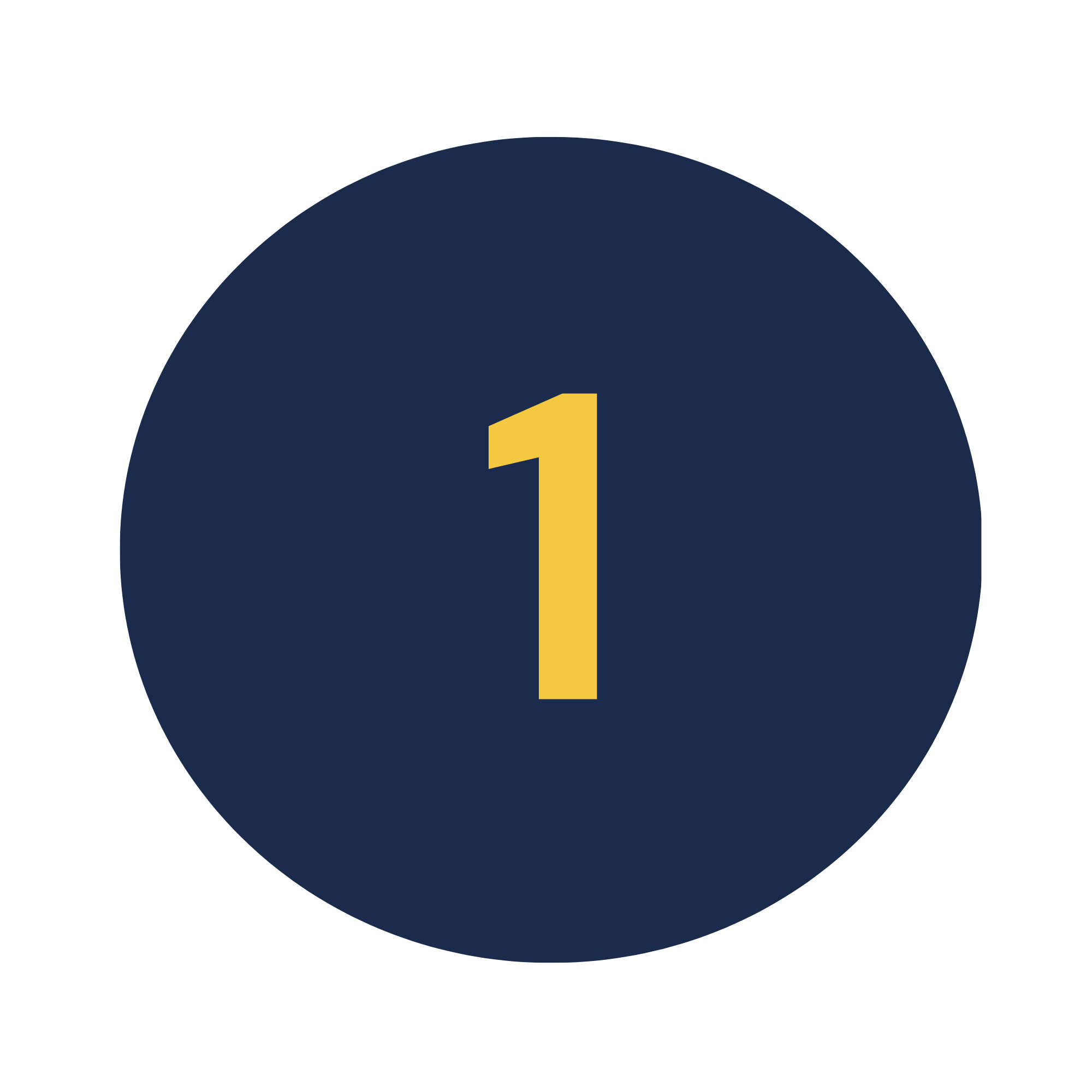 Number 1 in yellow on a dark blue circular background.
