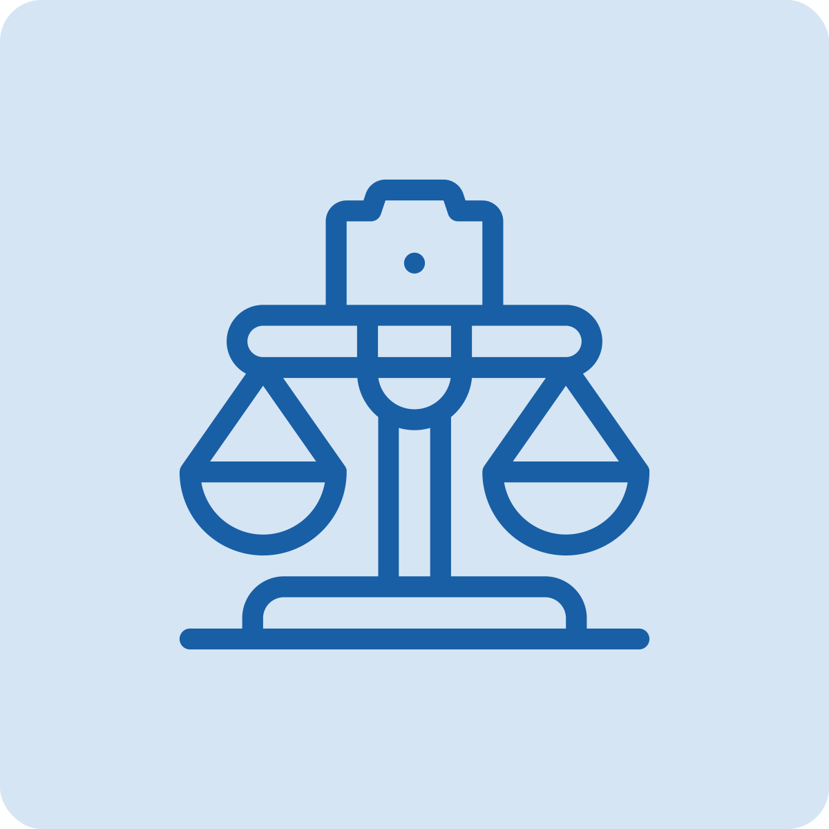 Icon of balanced scales, representing justice or law.