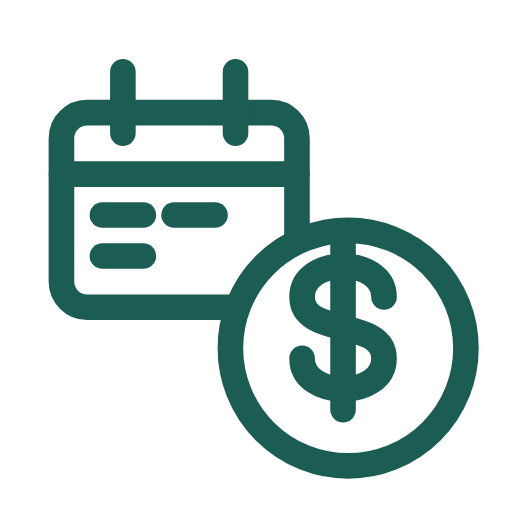 Calendar icon with a dollar sign coin in front of it